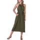 thumbnail image 2 of Vestidos midi de verano para mujer con cuello halter y cinturón en la cintura XL verde ejército, 2 of 6