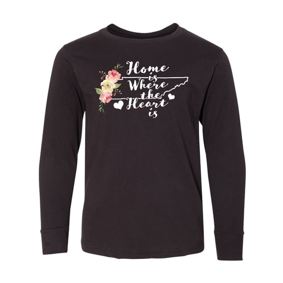 Inktastic Tennessee Home is Where The Heart is with Watercolor Floral Long Sleeve Youth T-Shirt