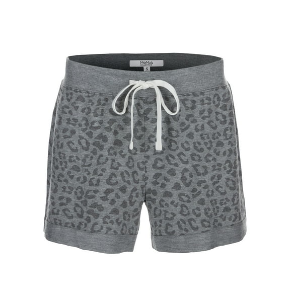 MeMoi Women's Leopard Print Heathered Terry Lounge Shorts - Womens - Female, Medium, Gray Heather