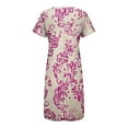 thumbnail image 4 of SZJXBUY Womens Summer Dresses V Neck Floral Printed Midi Dress Casual Short Sleeve Dresses Trendy Flowy Vacation Sundresses 2025 Hot Pink,L, 4 of 5