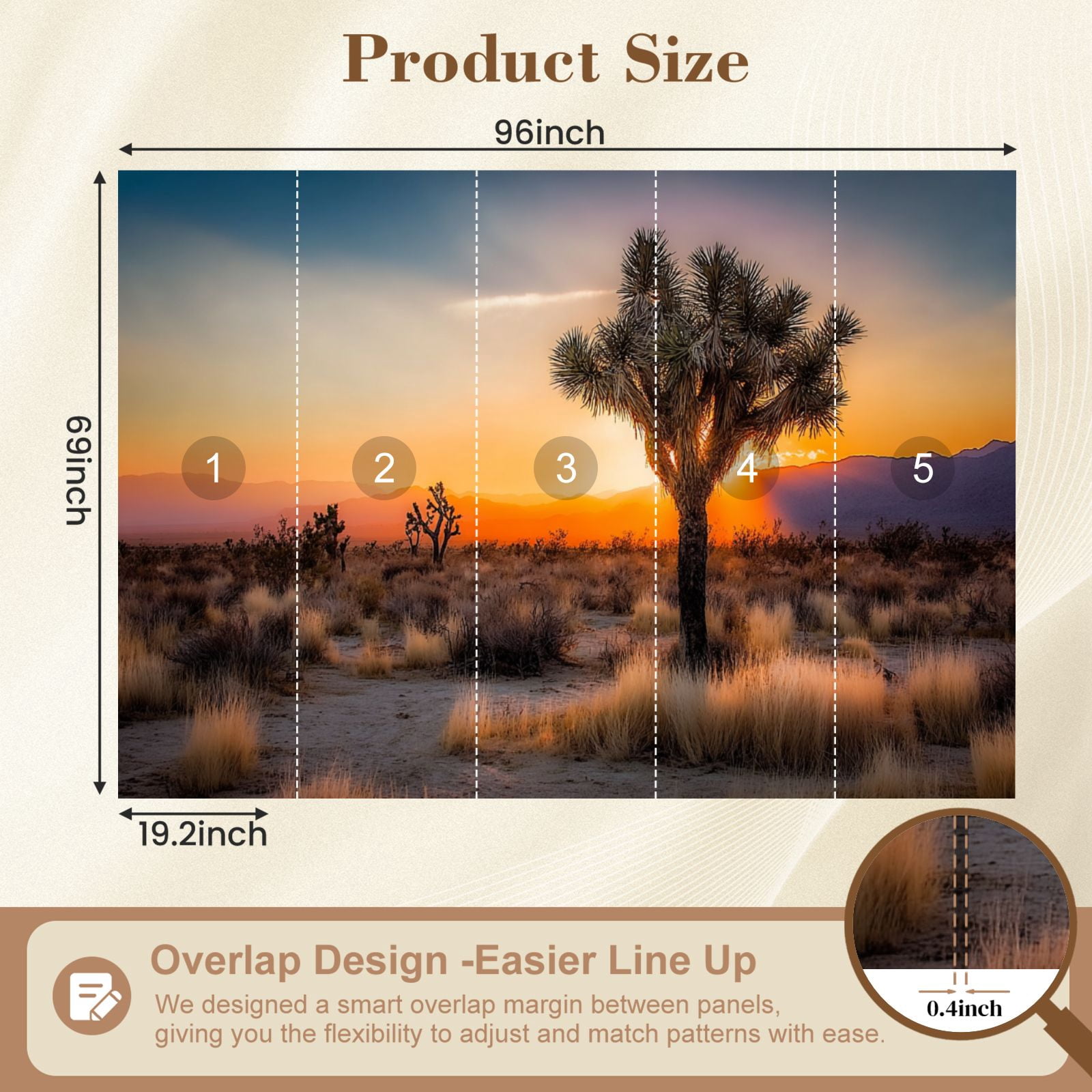 Wallpaper Sunset desert landscape Joshua Tree National Park Peel and Stick Wall Murals 69"H x 96"W Removable PVC Wall Paper Self-Adhesive Wall Paintings Art Decor for Bedroom Living Room
