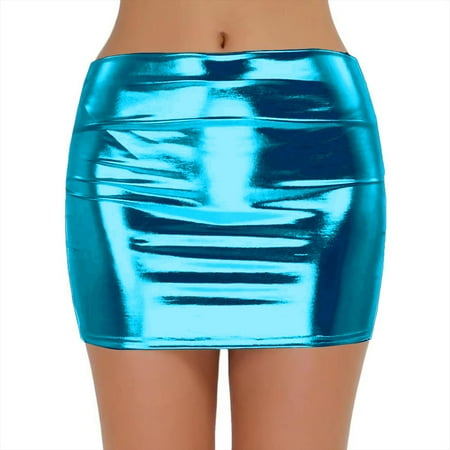 Low Waist Carnival Mini Pocket Wrap Hip Skirt Ndbuld Sales Today Clearance Women Fashion Sexy Glitter Dress Nightclub Bag Hip Skirt Blue XL