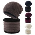 thumbnail image 2 of enjoywould 2 Pcs/Set Chapeau Adulte Chauffe-Nuque Épais Extensible Thermique Coupe-Vent Doux Résistant au Froid Automne Hiver Hommes Femmes Kit de Bonnet Tricoté pour Extérieur, 2 of 6
