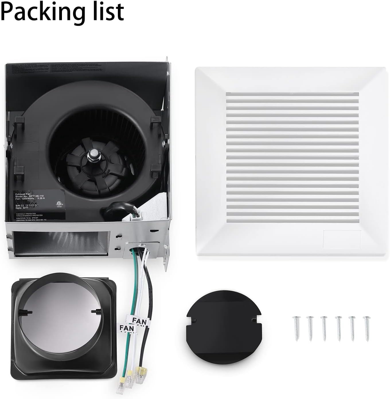 110 CFM Ultra Quiet Bathroom Exhaust Fan, Ceiling Mount Ventilation with White Grille, Energy Saving‌