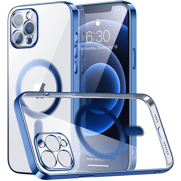 MagSafe Compatible Electroplated Transparent TPU Case for iPhone 15 Plus - Blue