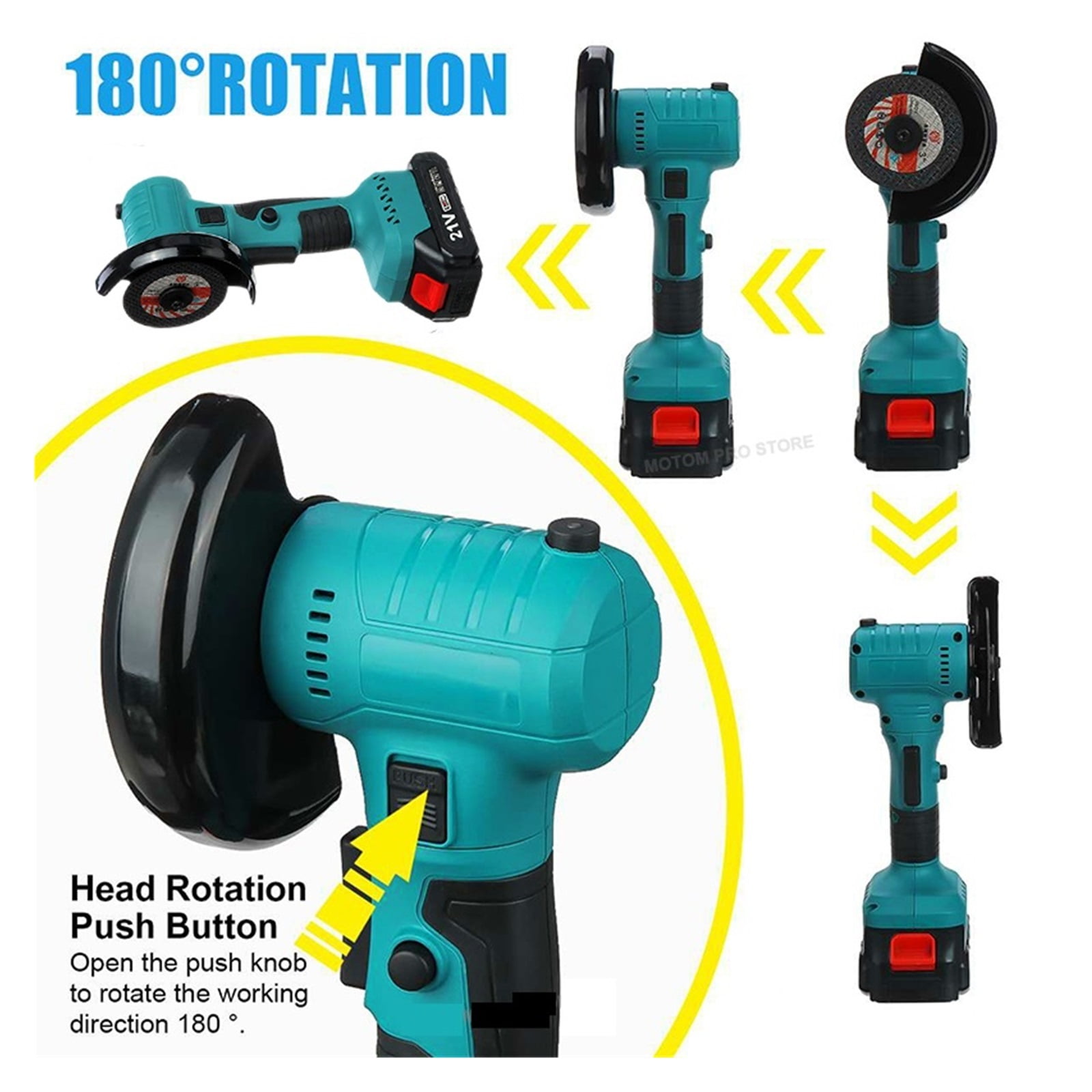 21V Brushless Mini Electric Angle Grinder Rechargeable Angle Grinder 180° Rotation Polishing Machine for 18V Battery
