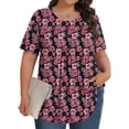 thumbnail image 2 of YABCSAZ Plus Size for Women Short Sleeve T Shirts Round Neck Floral Printed Trendy Tops Summer Casual Blouse Loose Fit Soft Comfy Tee Shirts Women's Oversize Tops Size L-5XL, 2 of 8