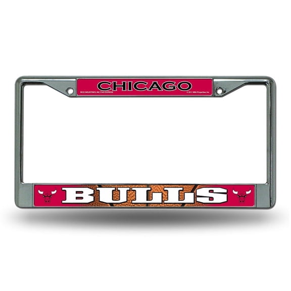 Chicago Basketball Bulls - 12" x 6" Standard Size - Chrome Metal License Plate Frame
