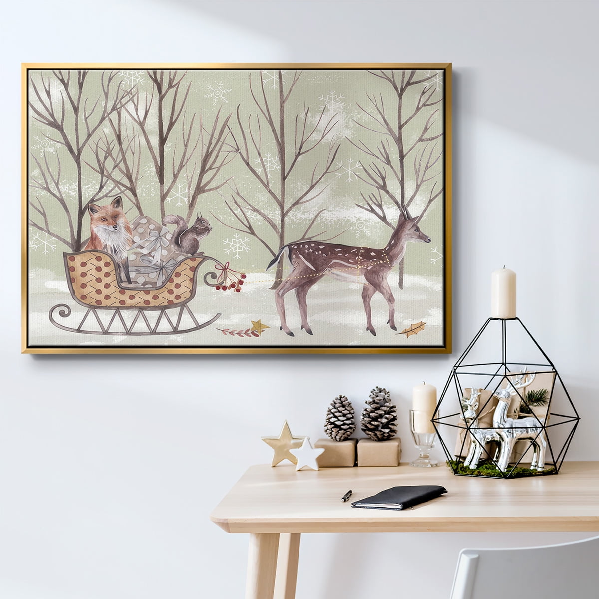 Christmas Time I - Framed Gallery Wrapped Holiday Canvas - 27 x 41 - Gold Frame