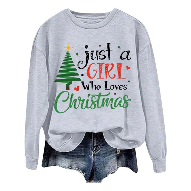 WEAIXIMIUNG Sweat à Capuche pour Femmes Mode de Noël Imprimé Arbre de Noël Lettre Manches Longues Col Rond