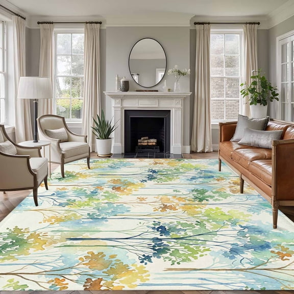Large Area Rugs for Living Room Bedroom, Watercolor Forest Colorful 6'x9' Rug Washable Carpet Runner Indoor Outdoor, Abstract Art Modern Trees Non Slip Floor Mats Rug for Kitchen, Playroom