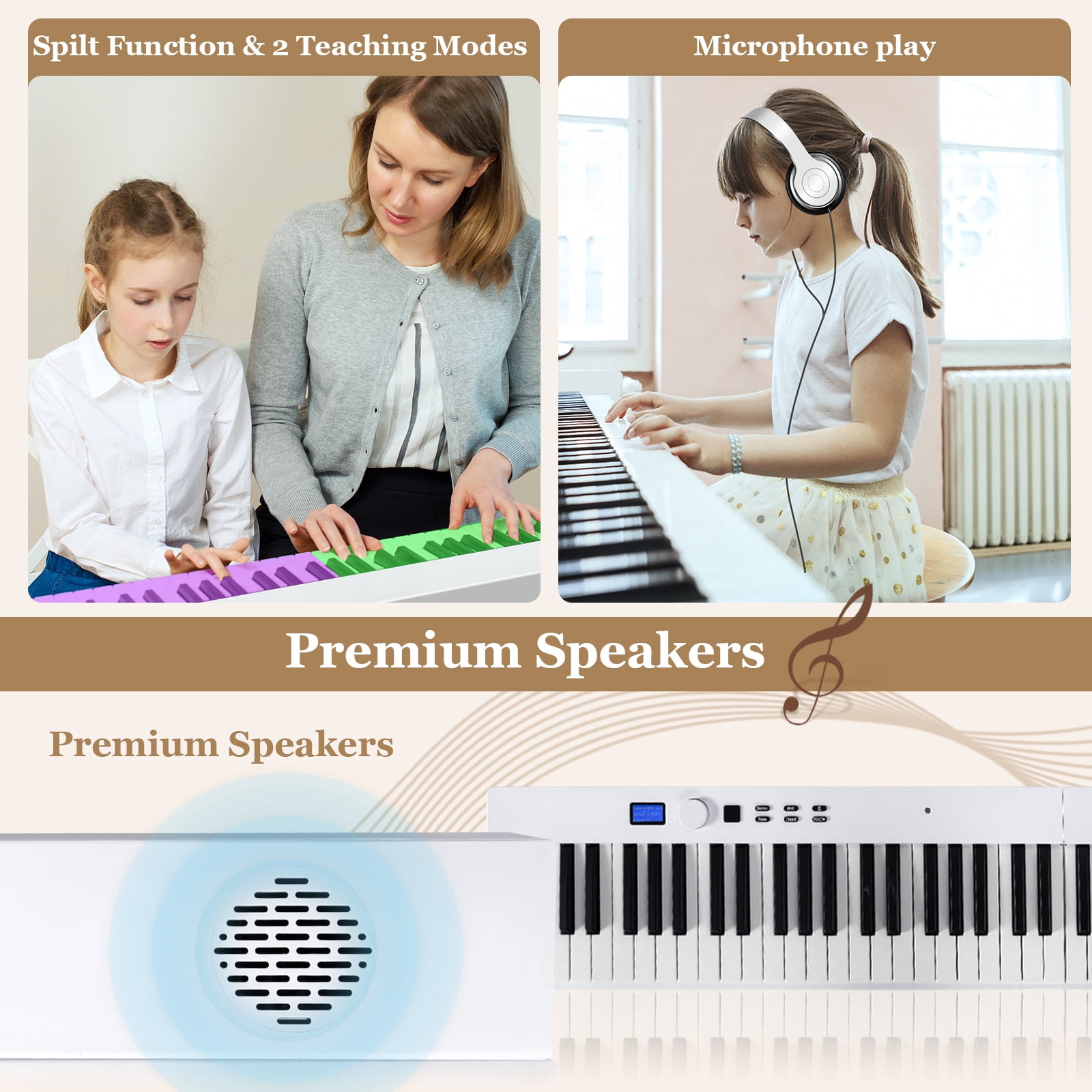 Infans 88-Key Folding Electric Piano Keyboard Semi Weighted Full Size MIDI White