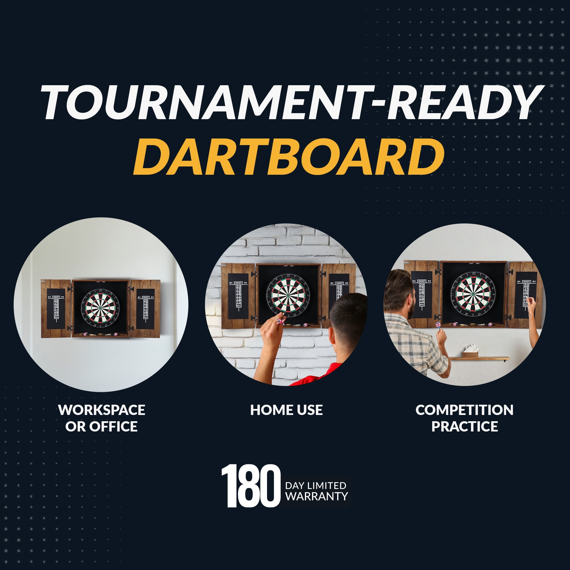 Hathaway Drifter Solid Wood Dartboard and Cabinet Set, Rustic Oak, 44 lb
