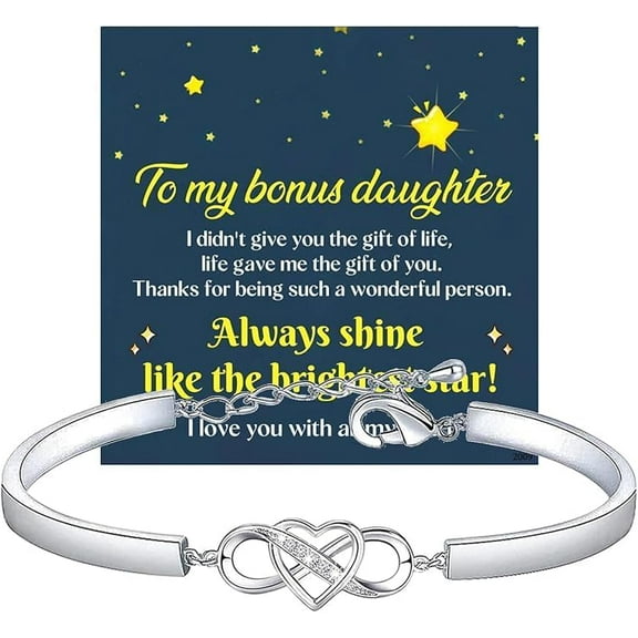 Bracelet To My Bonus Daughter Granddaughter Infinity Love Heart Bracelet Stainless Steel Adjustable Bracelets With Cards I Love You With All My Heart Bangle Jewelry Birthday Gift for Daughter-in-Law