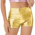 thumbnail image 6 of Miutii Women's Shiny Metallic Wetlook Jazz Hip Hop Dance Shorts Rave Festival Fancy Dress Booty Gold L, 6 of 8
