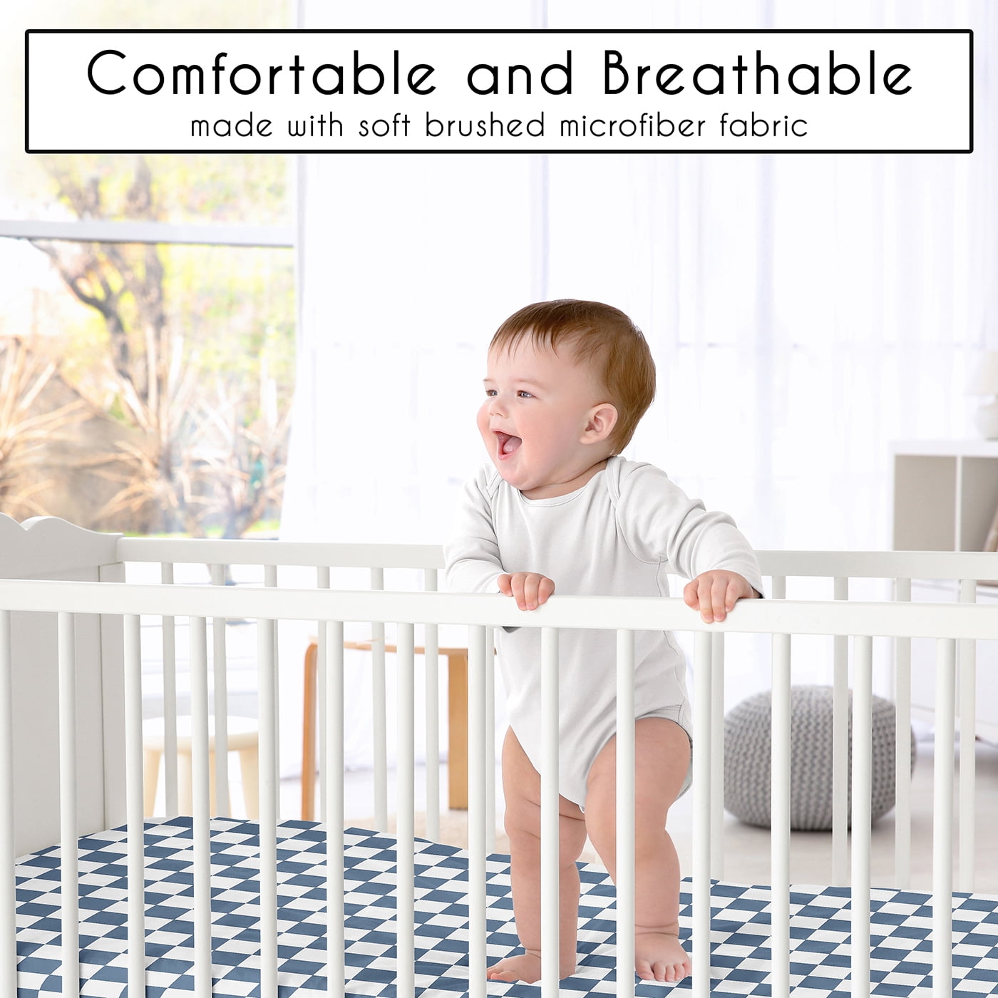 Sweet Jojo Designs Blue Gingham Checkered Plaid Boy Mini Fitted Crib Sheet
