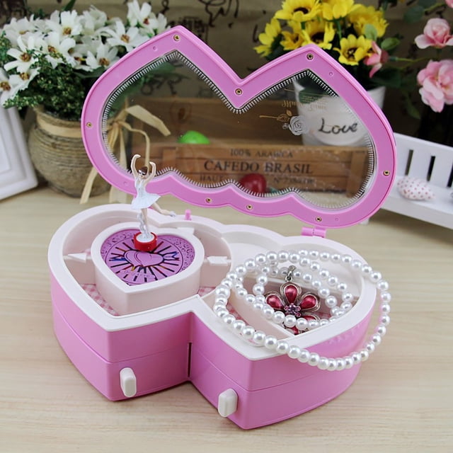 EGNMCR Double Heart Dancing Girl Music Box Music Clockwork Jewelry Box Jewelry storage