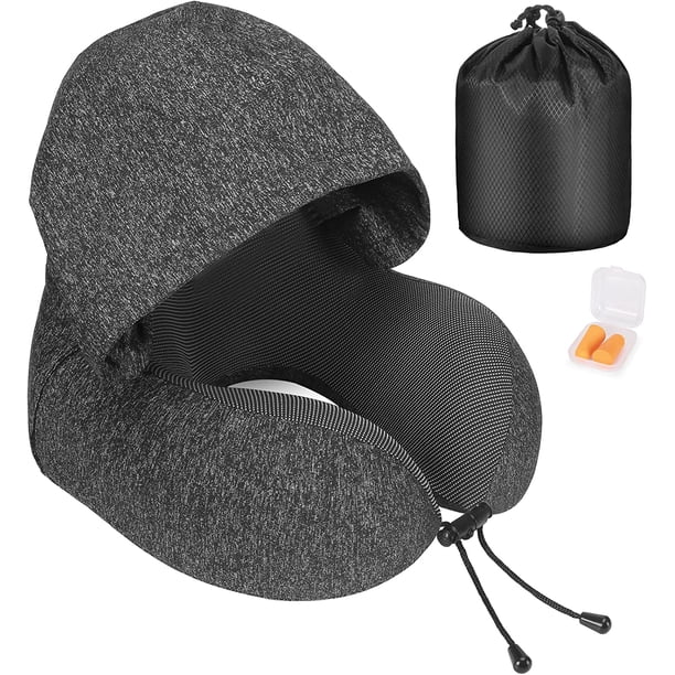 Cojín de viaje, almohada de viaje de espuma viscoelástica, cojín de viaje con capucha, cómodo cojín de viaje con capucha para avión, coche, T
