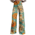thumbnail image 2 of XUNKUSGA Pants for Women Fashion Faux Denim Floral Wide Leg Pants Classic High Waist Baggy Boyfriends Straight Leg Women's Pants with Pockets,Yellow,S, 2 of 6
