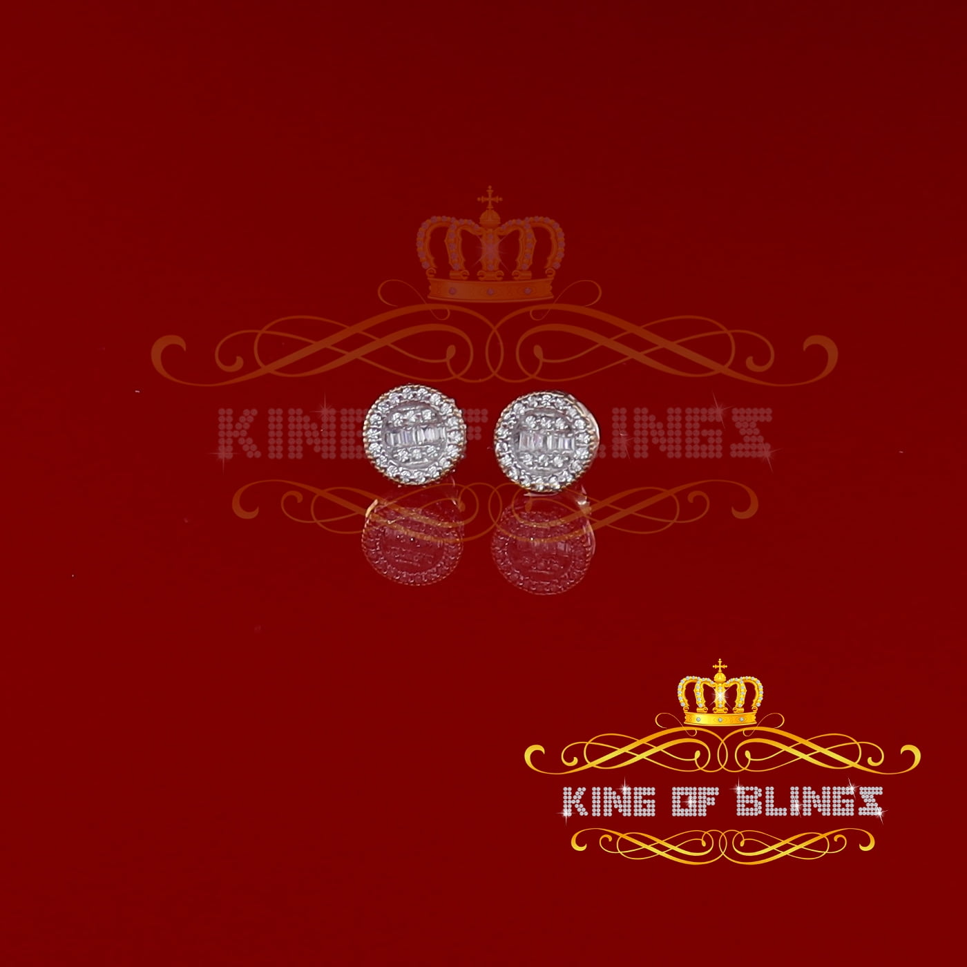 King of Bling's VVS 'D' 1.00ct Moissanite Men's/Womens 925 Silver Yellow Round Stud Earrings