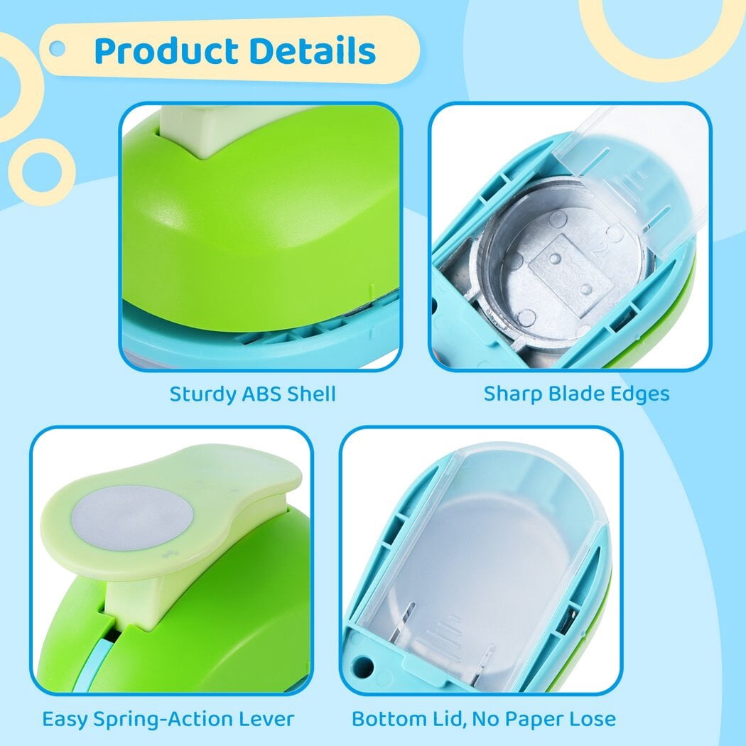 Circle Punch Set, 4PCS Paper Hole Punches 5/8", 1", 1.5", 2", Scrapbooking Spring-Action Lever Paper Punch Shapes for Paper Craft Card Making DIY Arts