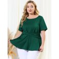 thumbnail image 4 of Women Plus Size Short Sleeves Twisted Knot Front Peplum Top Dark Green 3X, 4 of 6
