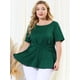 thumbnail image 4 of Women Plus Size Short Sleeves Twisted Knot Front Peplum Top Dark Green 3X, 4 of 6