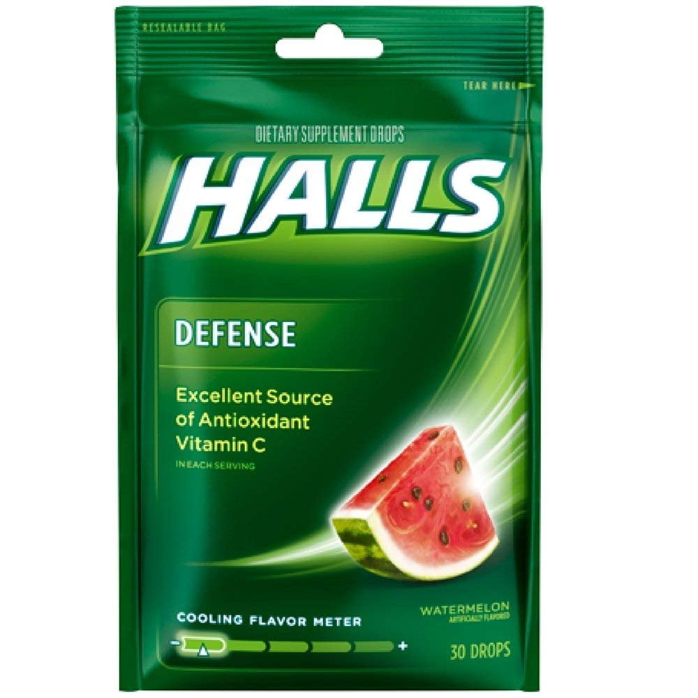 Halls Cough Drops Defense Vitamin C Watermelon 30 Ct Pack of 6