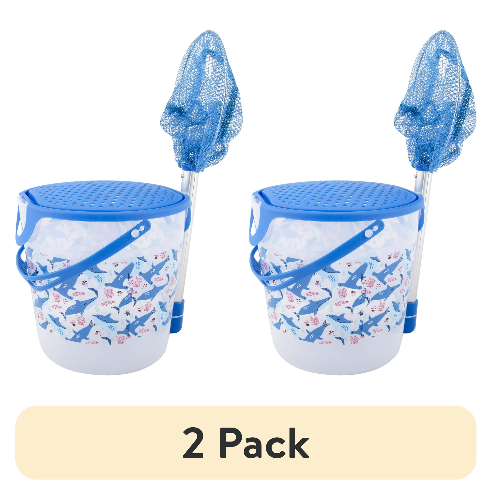 (2 pack) Ozark Trail Kids 3.5 Quart Net and Bucket Kit Blue Bait Storage for Freshwater Exploration
