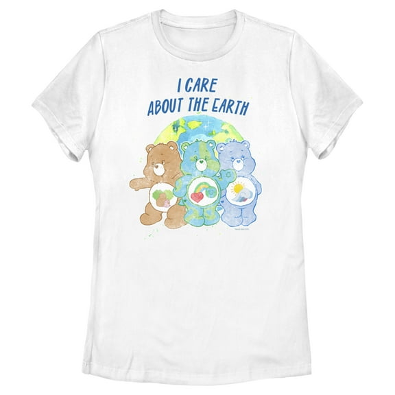Women's Care Bears I Care About the Earth  Graphic Tee White Small
