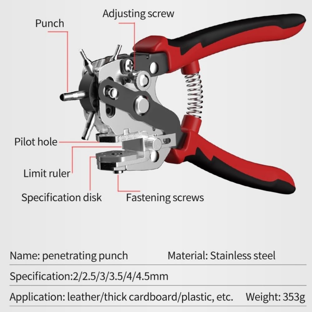 Leather Hole Punch Tool Multi Hole Sizes 45# Steel Puncher For Belts, Watch Bands, Straps, Dog Collars, Saddles, Shoes, Fabric, DIY Home, Craft Projects