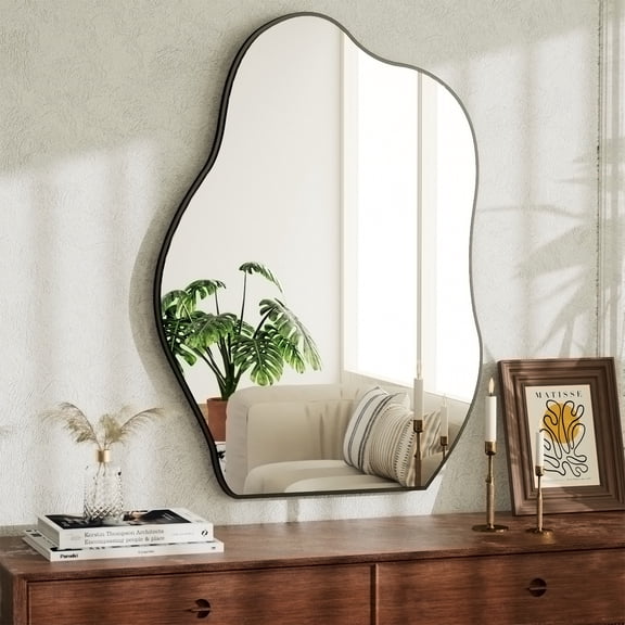 Gleamira 28"x20" Irregular Vanity Bathroom Mirror Frameless Wall-mounted Decorative Mirror