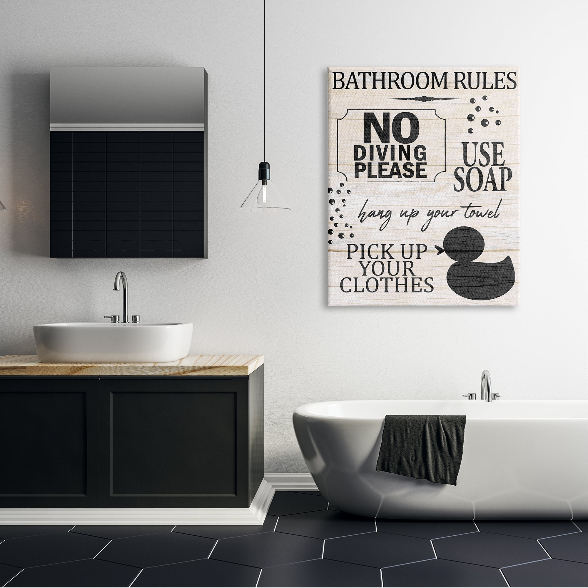 Stupell Industries Bathroom Rules Rustic Grain Pattern Design Sign Canvas Wall Art, 36 x 48, Design by Kim Allen