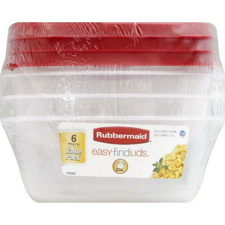 Rubbermaid Easy Find Lid Square 5-Cup Food Storage Container Pack of 3, Red Vented