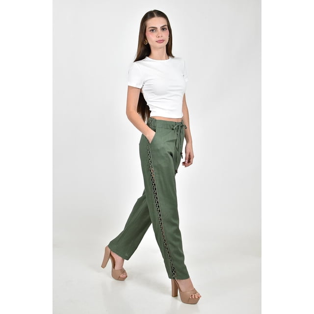 Pantalon de lino con detalle lateral Roman Fashion /Juvenil, 9204 (Verde) verde oscuro CH