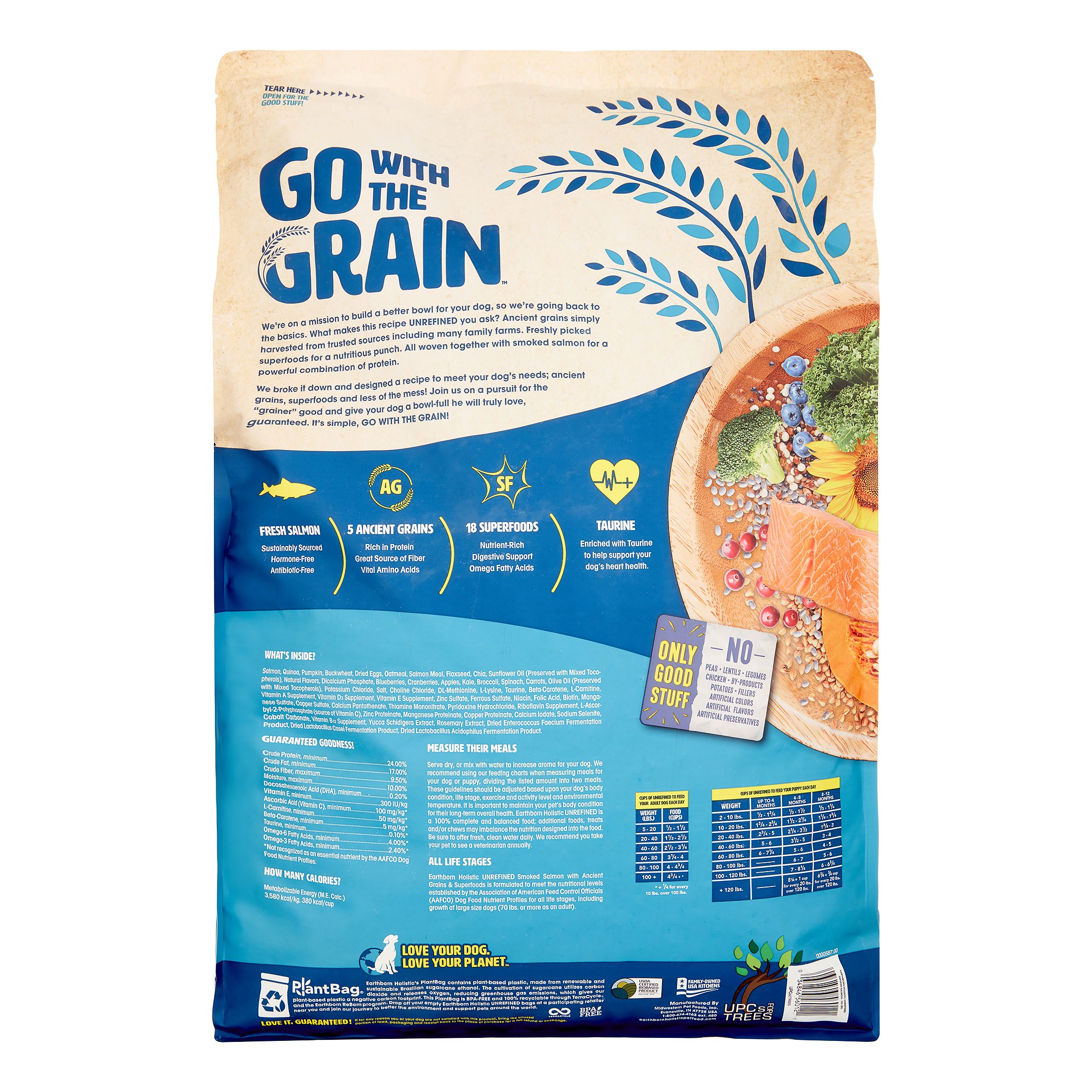 Earthborn Holistic Unrefined Salmon with Ancient Grains Dry Dog Food, 25 lb