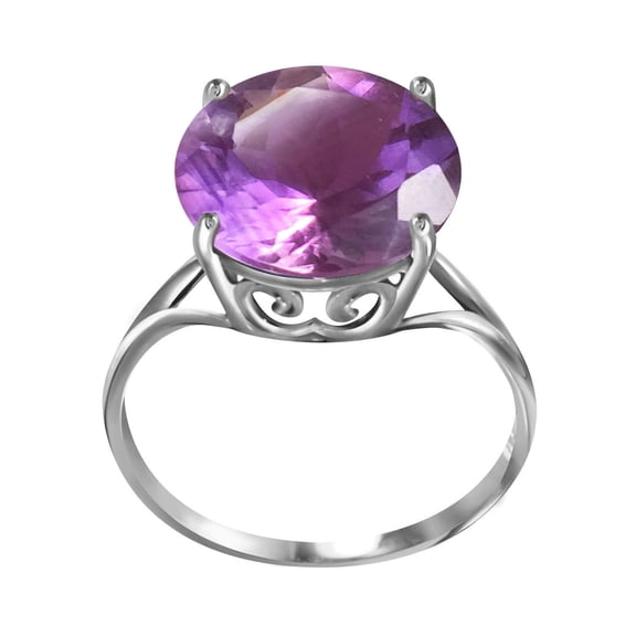 Galaxy Gold 14K Solid White Gold Ring with 5.5 Carat Natural 12 mm Round Amethyst, Size 6.5, 5.5-11 Sizes, February Birthstone, Symbol of Serenity