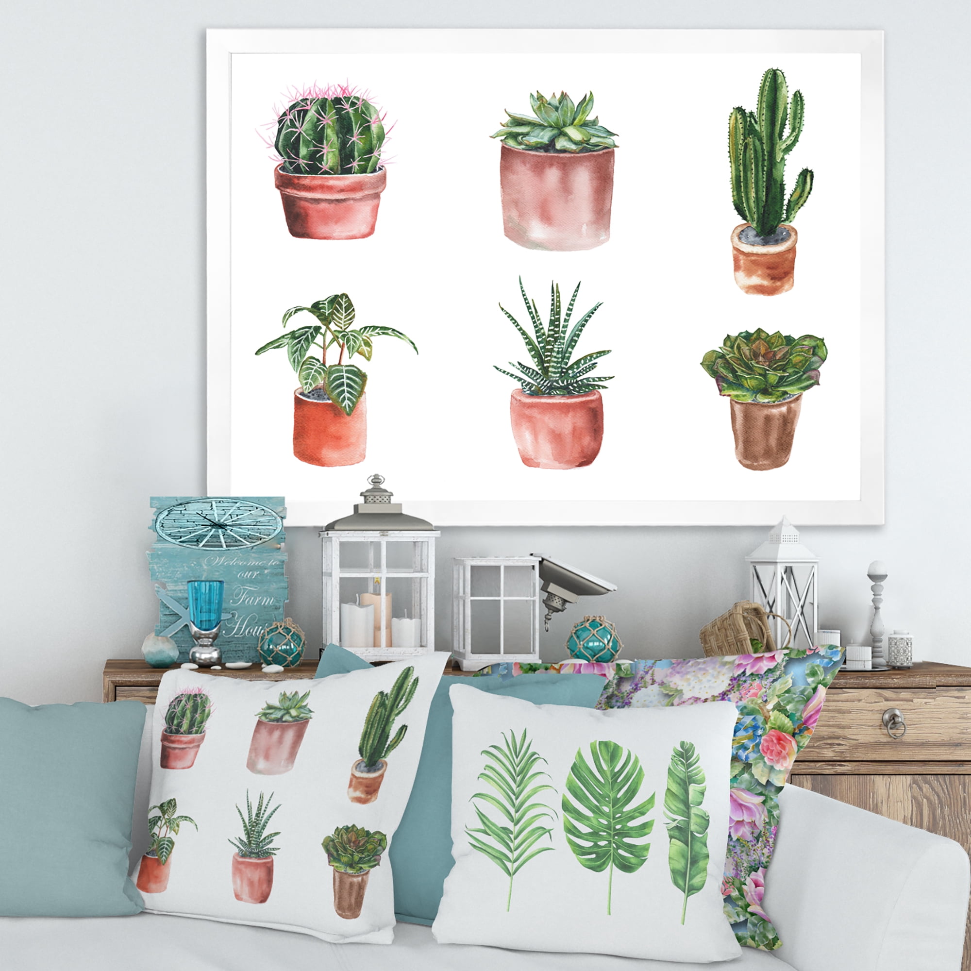 Designart 'Cactus and Succulents In A Clay Pot ' Traditional Framed Art Print