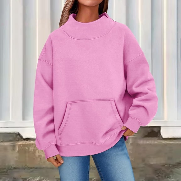jobturf Oversized Sweatshirts for Women Mock Neck Sweatshirt Casual Soft Fleece Pullover Fall Fashion Long Sleeve Going Out Tops with Front Kangaroo Pocket S-2XL