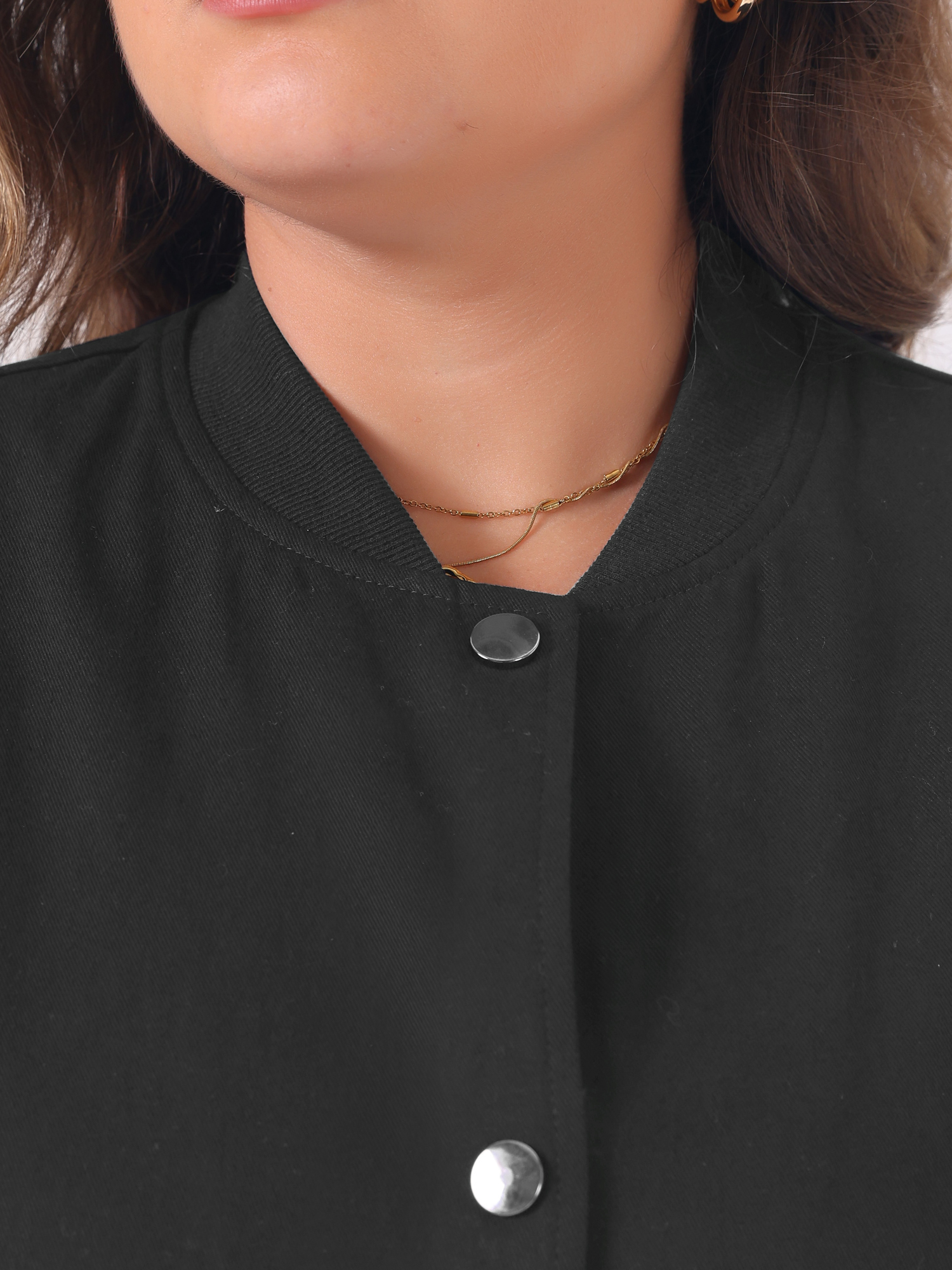 DARING DIVA Plus Size Long Sleeve Stand Collar Button Down Jacket 4X Black