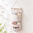 thumbnail image 2 of SLYNSHome 2-Pocket Fabric Organizer Bag,Hanging Foldable Bag Beige Wall Mount Storage Pouch For Bedroom, Bathroom, Kitchen Door Small Sundry Storage, 2 of 7