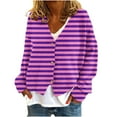 thumbnail image 2 of Women's Striped Cardigan Sweaters Fashion Casual Long Sleeve V Neck Button Knitted Jacket Fall Winter Outerwear New Light Sweaters for Women Fall Purple S, 2 of 5