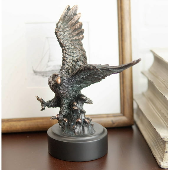 Ebros Wings of Glory Bald Eagle Swooping Over Ocean Waves Electroplated Statue
