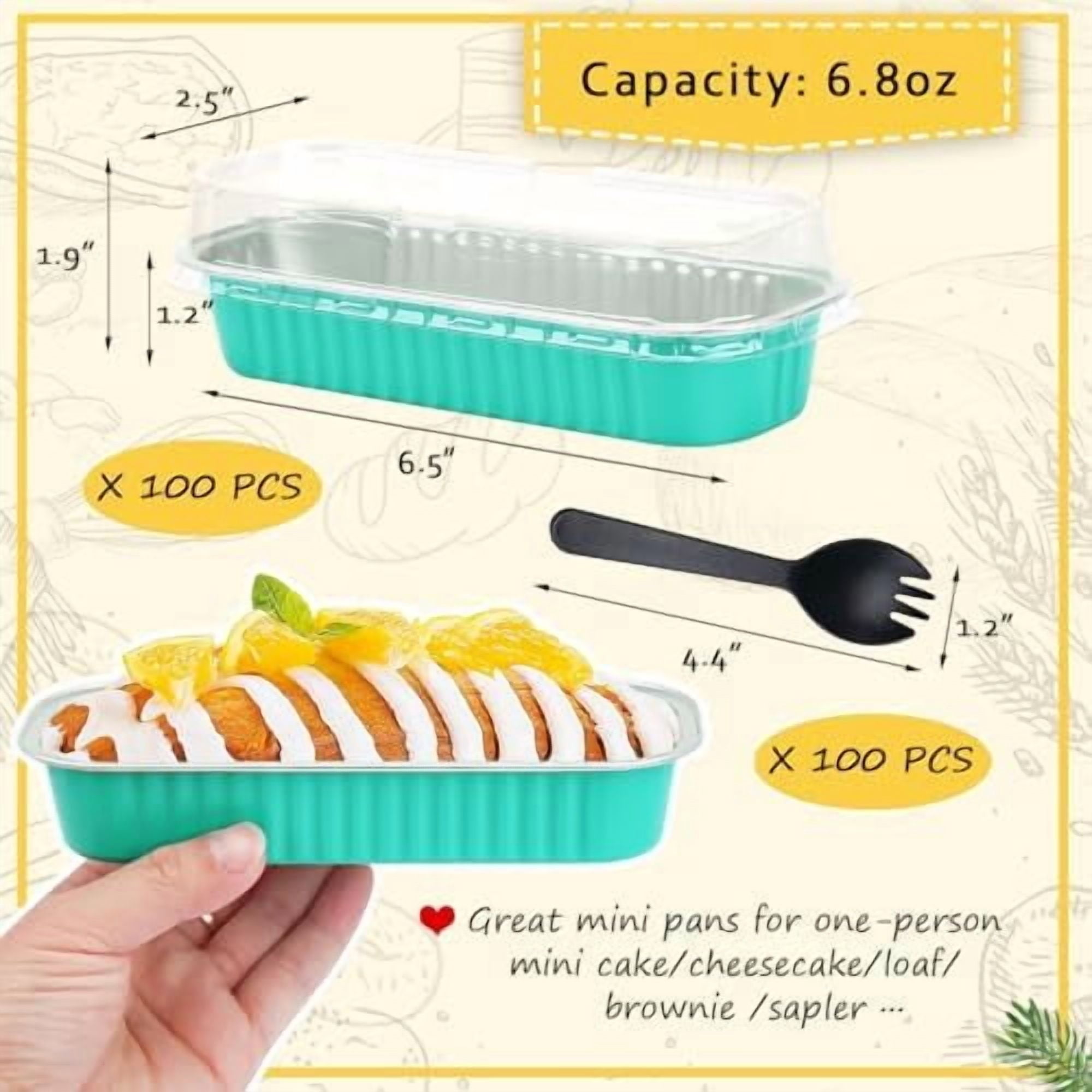Mini Loaf Baking Pans with Lids 100 Pack, 6.8oz Rectangle Mini Cake Tins Baking Cups,Disposable Aluminum Foil Baking Pan Muffin Tins Containers -Cyan Blue