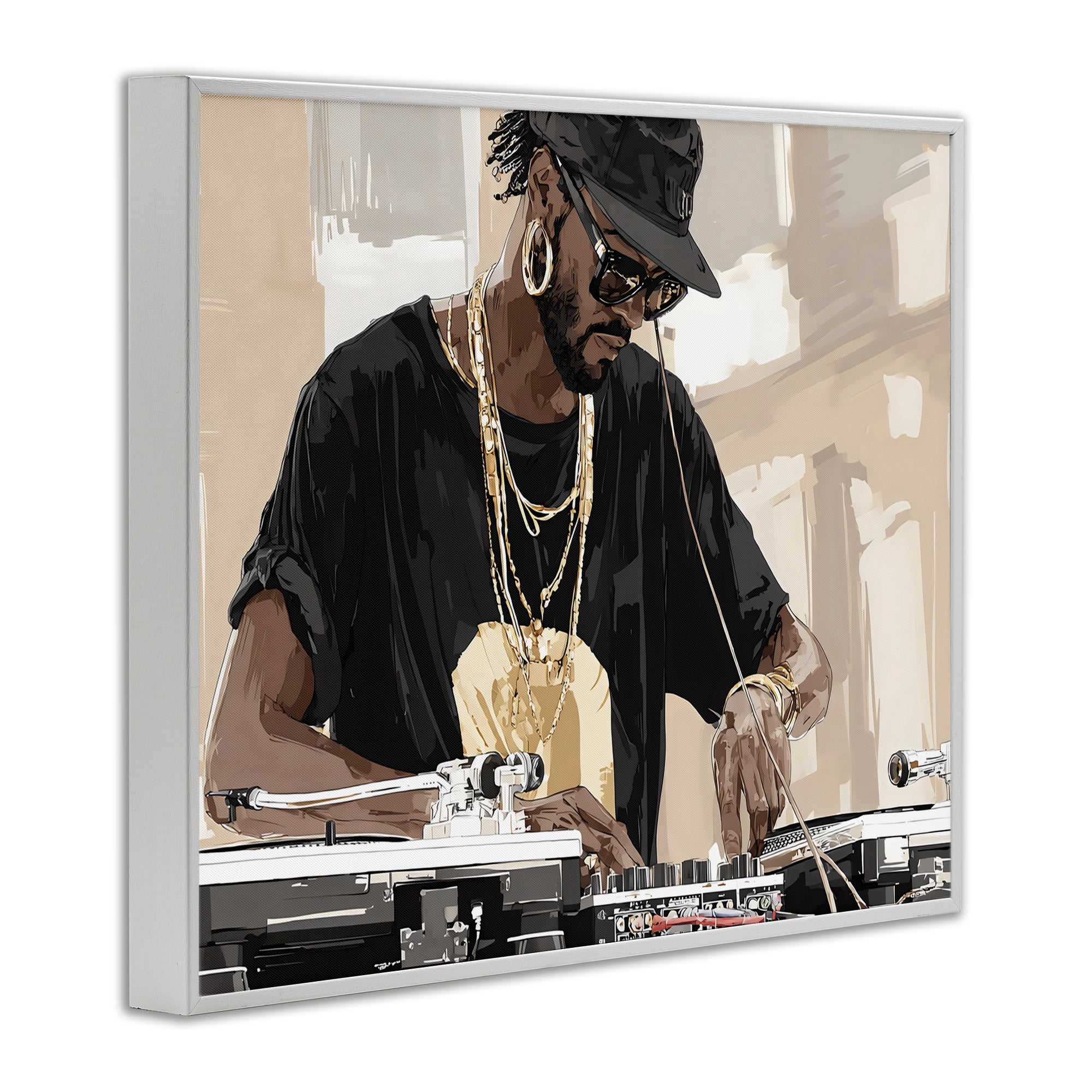 Stupell Industries Timeless DJ with Urban Rhythm White Framed Giclee Art, design by Franklyn Gregory