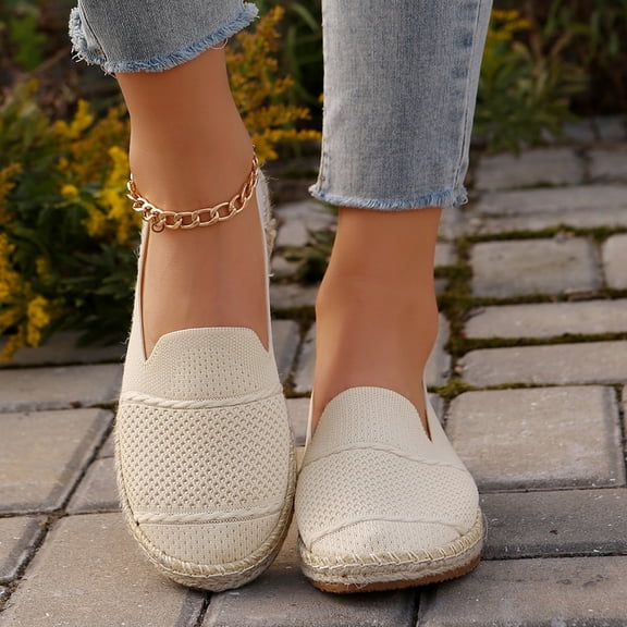 DIVVce Espadrille Flats Women Knit Mesh Round Toe Comfortable Slip On Breathable Lightweight Casual Footwear