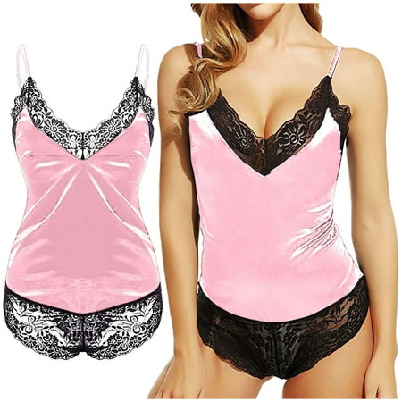 Alitao Silk Pajamas Nightgowns for Women Women Lingerie V Neck Nightwear Ice Silk Sleepwear Lace Chemise Sundresses for Women 2025 Mini Dress Pink XL