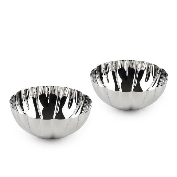 Mushroom Collection Large Serving Bowl Set Of 2 | Corporate Gifting For Diwali | Premium Serve Ware, Dinnerware & Tableware - Silver Stainless Steel
