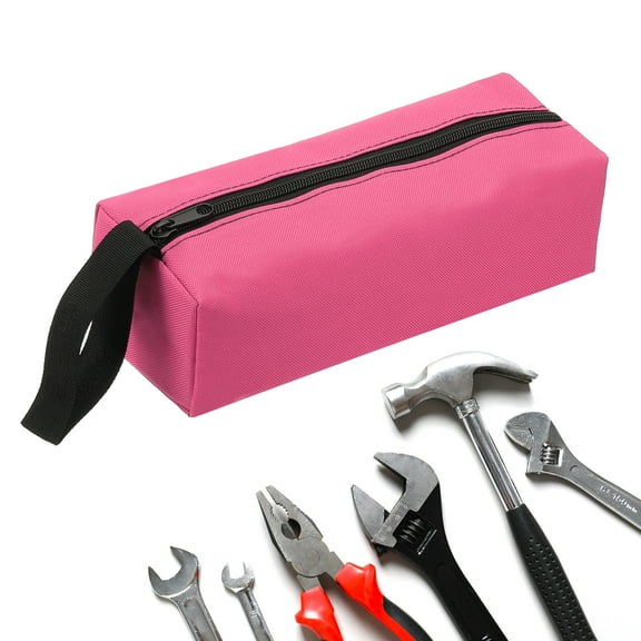 Uxcell Zipper Utility Tool Bag 9.8x3.3x2.8 Inch Multi-purpose Oxford Cloth Tote Tool Pouch Small Organize Bags, Pink