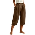 thumbnail image 6 of Stamzod Cotton Capri Pants for Women Casual Summer Capris with Pockets and Drawstring Beach Vacation Clothes Brown S, 6 of 7